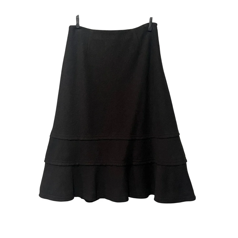 Harold's Wool A-Line Skirt Womens 2 Brown Tiered Ruffle Hem Midi Academia Career